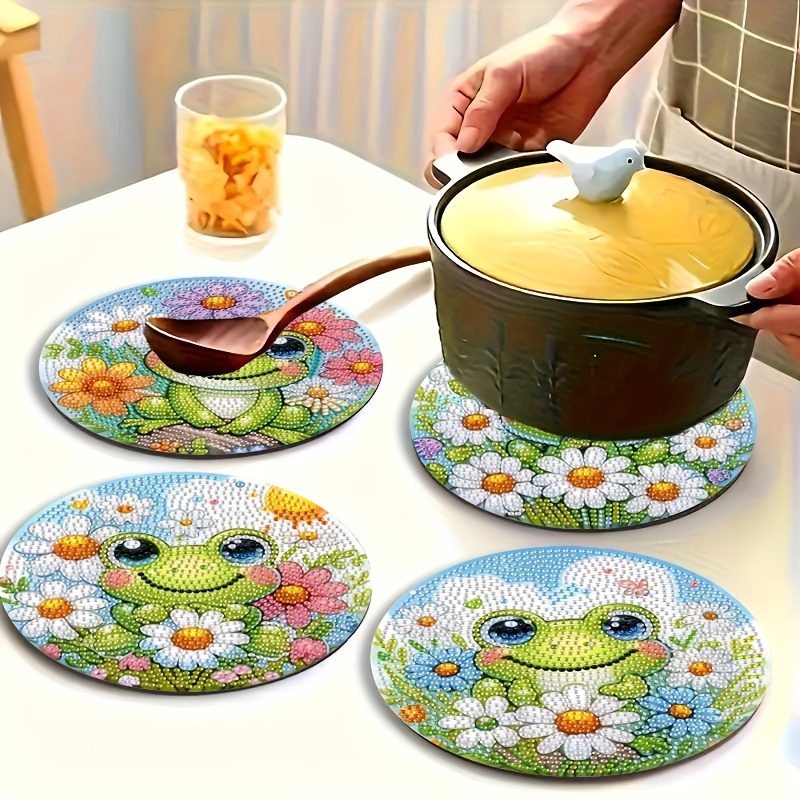 Woodworking Resin - 4-piece frog patterned wooden diamond dining