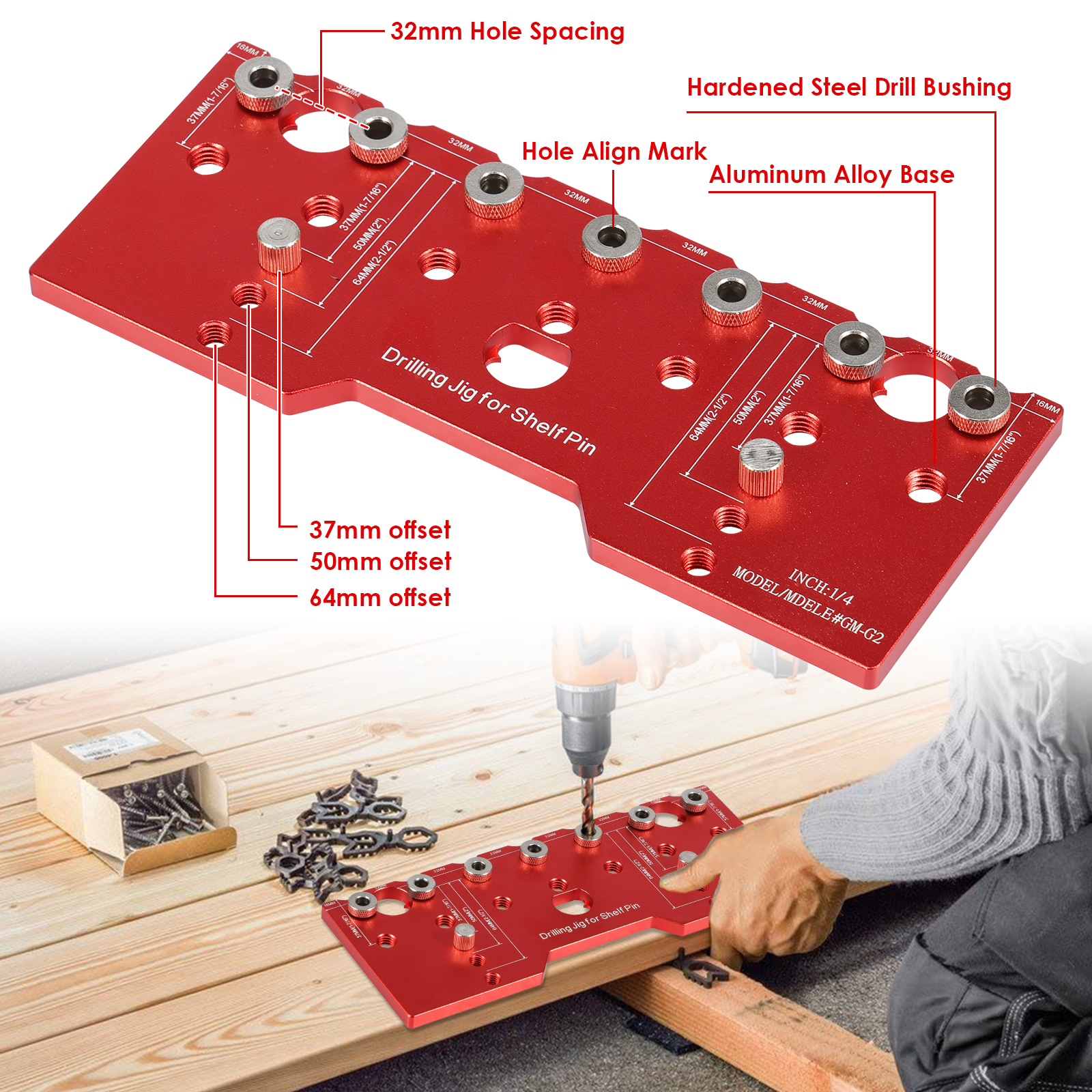 Shelf Pin Jig 1/4in Aluminum A - Woodworking Project Plans บทวิจารณ์และราคา